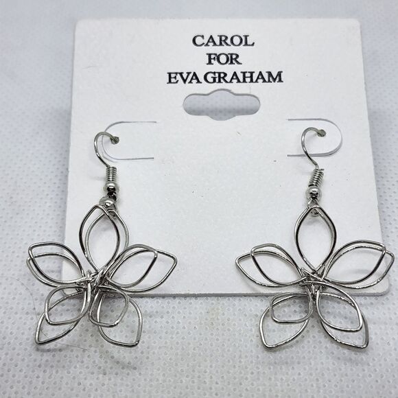 Carol for Eva Graham Silver Dangling Flower Earrings - Picture 4 of 5